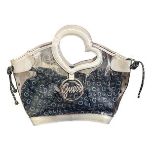 Vintage Y2K Guess Clear Heart Handle Large Denim Removable Pouch Bag